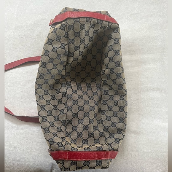 Gucci Red Leather Trim Monogram Bag - Picture 9 of 12